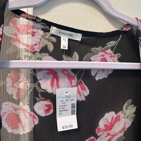 Maurices Black Kimono with Pink Floral Design - Picture 2 of 4
